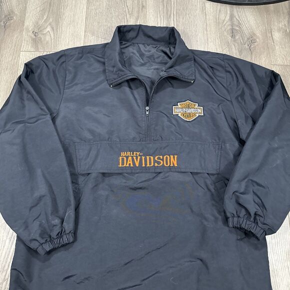 Harley Davidson 1/4 Zip Windbreaker Water Repellent Pullover Embroidered XL - Picture 2 of 7